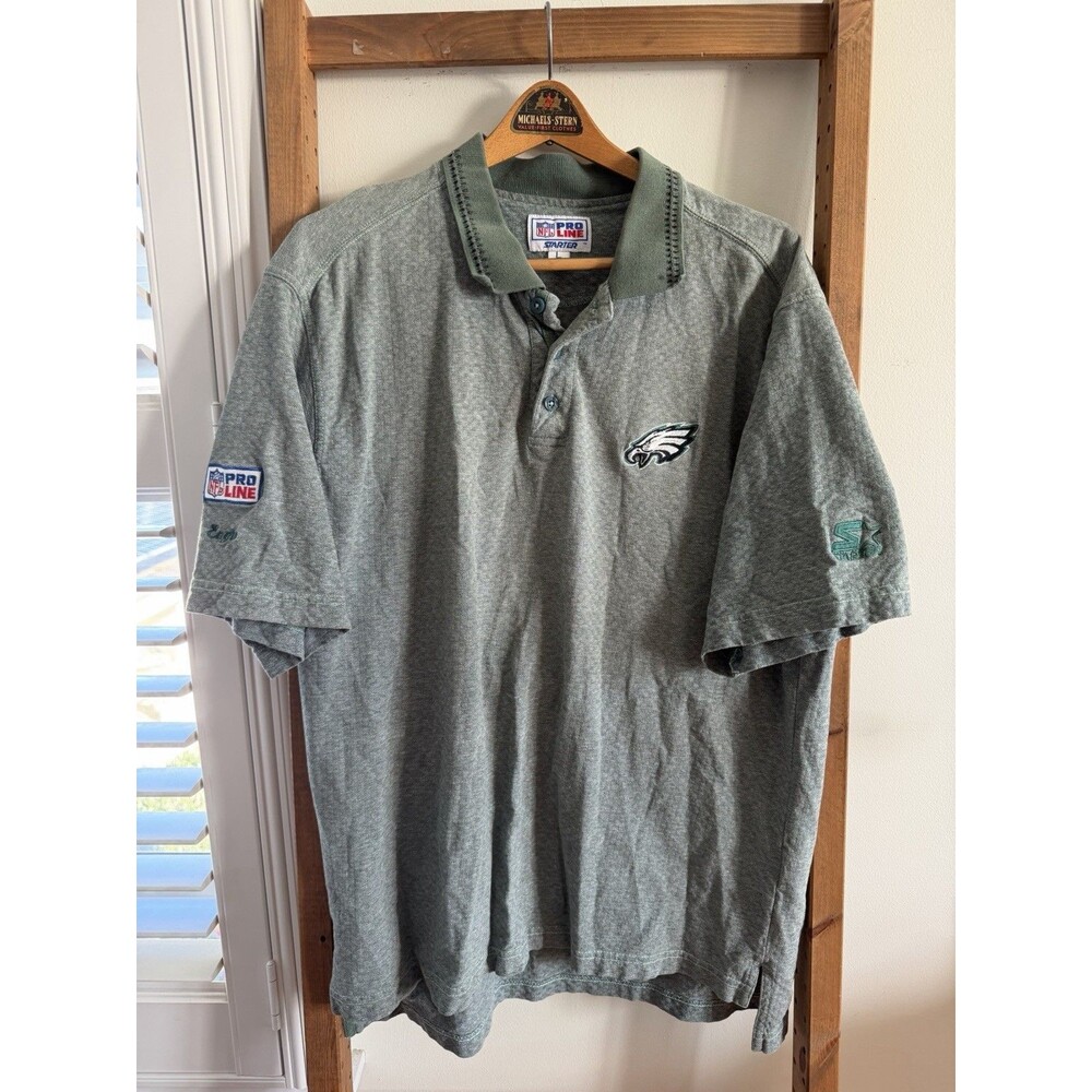 VTG 90s Starter Kelly Green Philadelphia Eagles Embroidered Polo Golf Shirt L